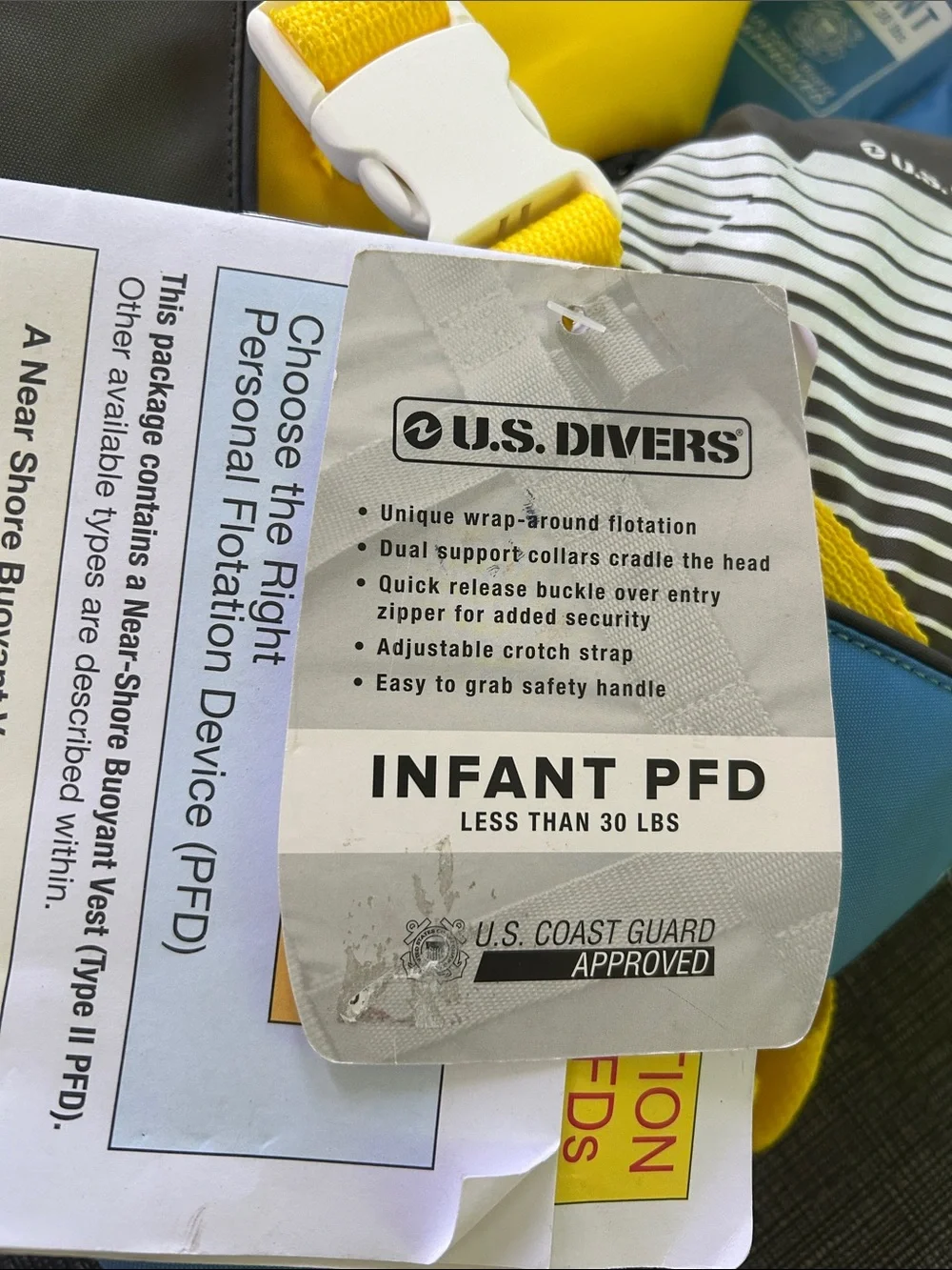 New Infant Life Jacket - Yellow & Blue Kids under 30 pounds, US Divers